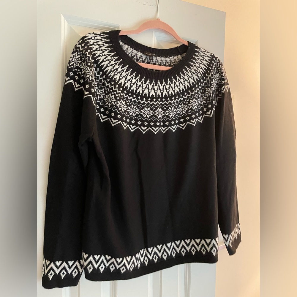 Talbots black and white fair isle design sweater. XL NWT